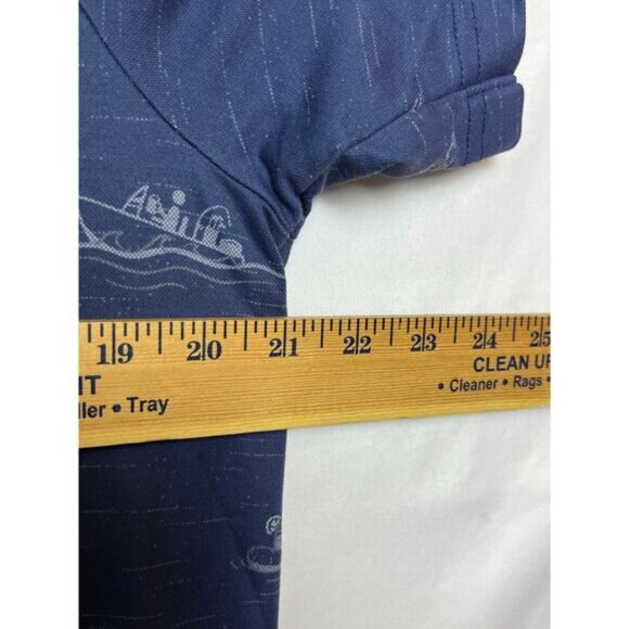 Travis Mathew Men L Blue Golf Polo Shirt Mountain Print Short Sleeve Performance - Picture 6 of 9